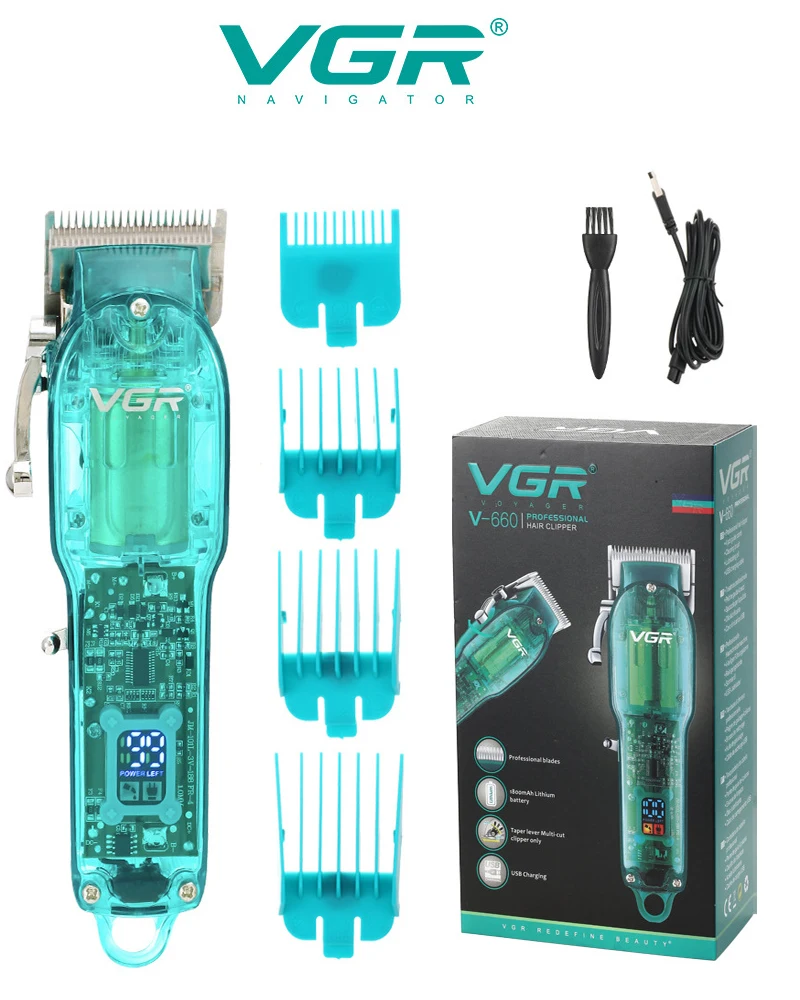 

VGR Transparent Hair Clipper Professional Hair Cutting Machine Barber Rechargeable Hair Trimmer V-660