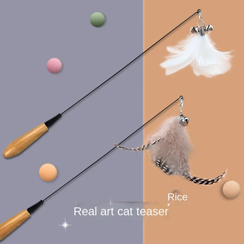 

Wooden Handle Spring Funny Cat Stick Feather Bell Cat Interactive Funny Cat Stick Cat Toy
