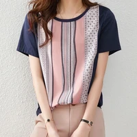 summer casual womens clothing geometric print short sleeve t shirts ladies korean fashion tops vintage tee shirt j345
