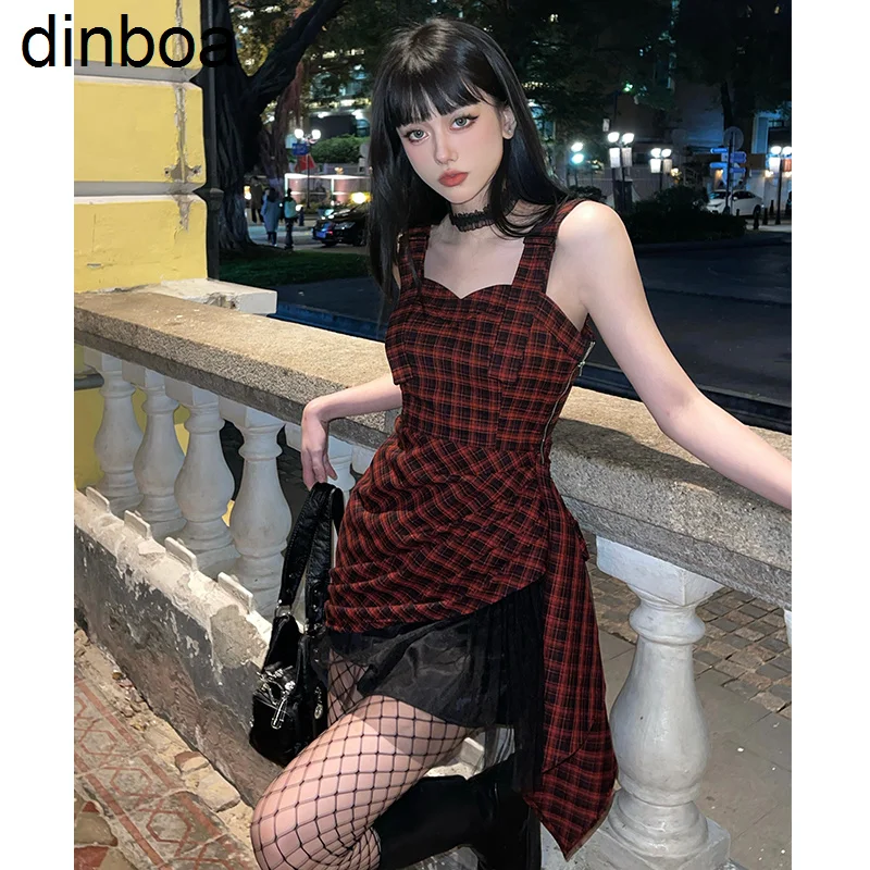 

Red Plaid Velvet Sexy Dress Attend the Party Elegant Sister Mature Dignified Women's Halter Dress Y2k Princess Birthday Dress