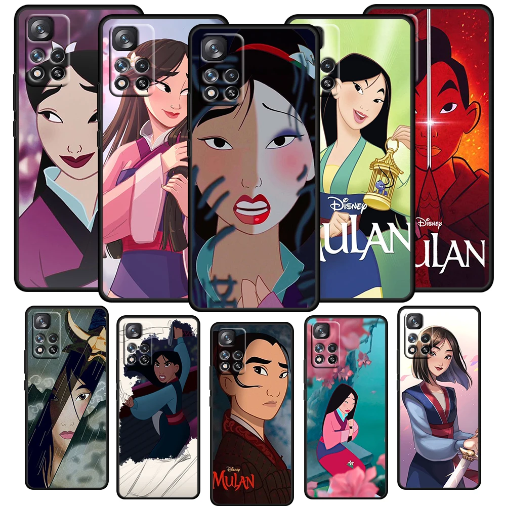 

Disney Girl Mulan Case For Xiaomi Redmi Note 11E 11S 11 11T 10 10S 9 9T 9S 8 8T Pro Plus 5G Soft TPU Black Phone Cover Capa Core