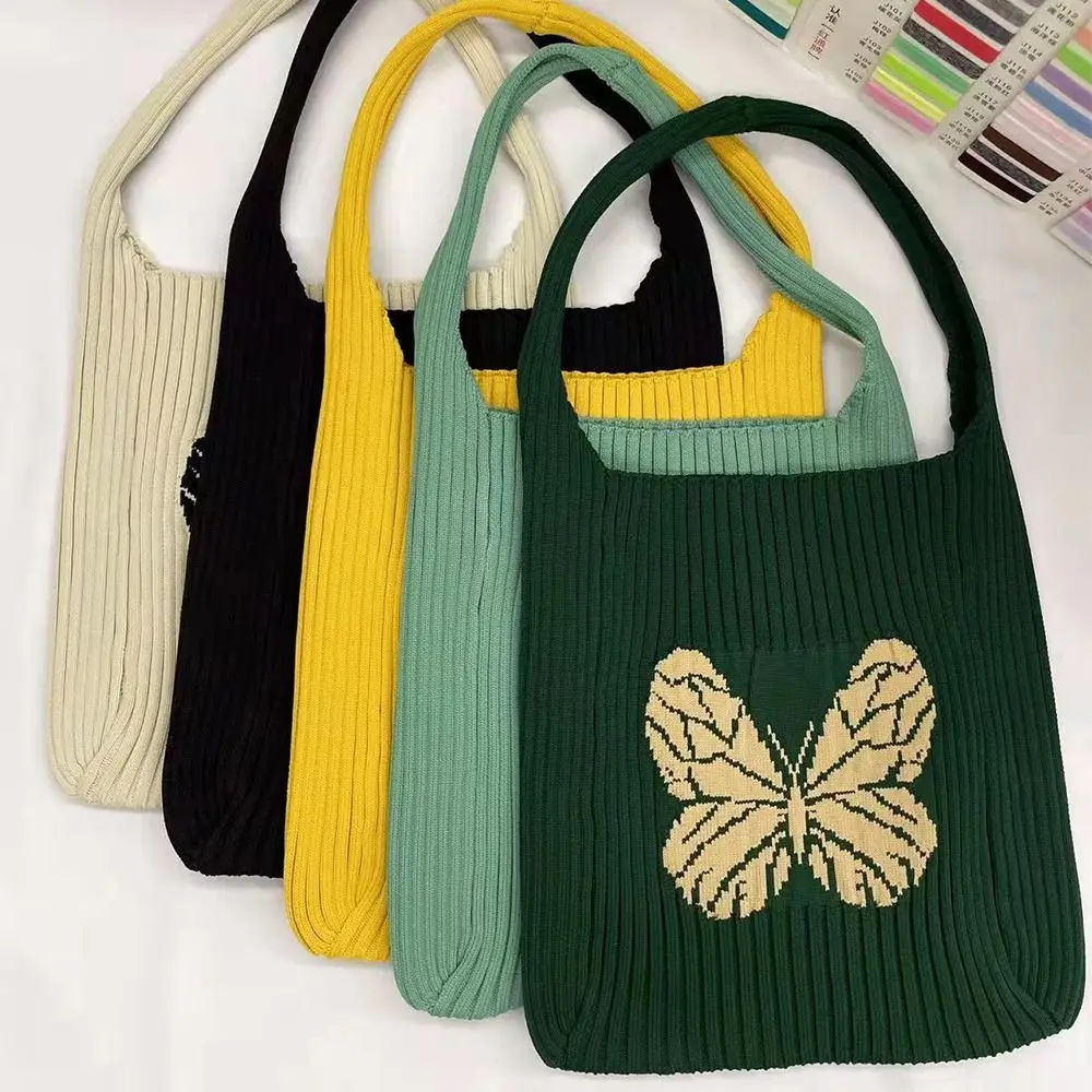 

Butterfly Single Shoulder Bag Fashion Retro Large Capacity Shopping Tote Knitted Wool Woven Bag Women