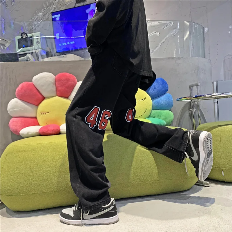 Four Seasons Men's Jeans Digital Printing Straight Casual Pants Fashion Street Y2k Men Jeans Trend Streetwear Men's Ins Hot Sale