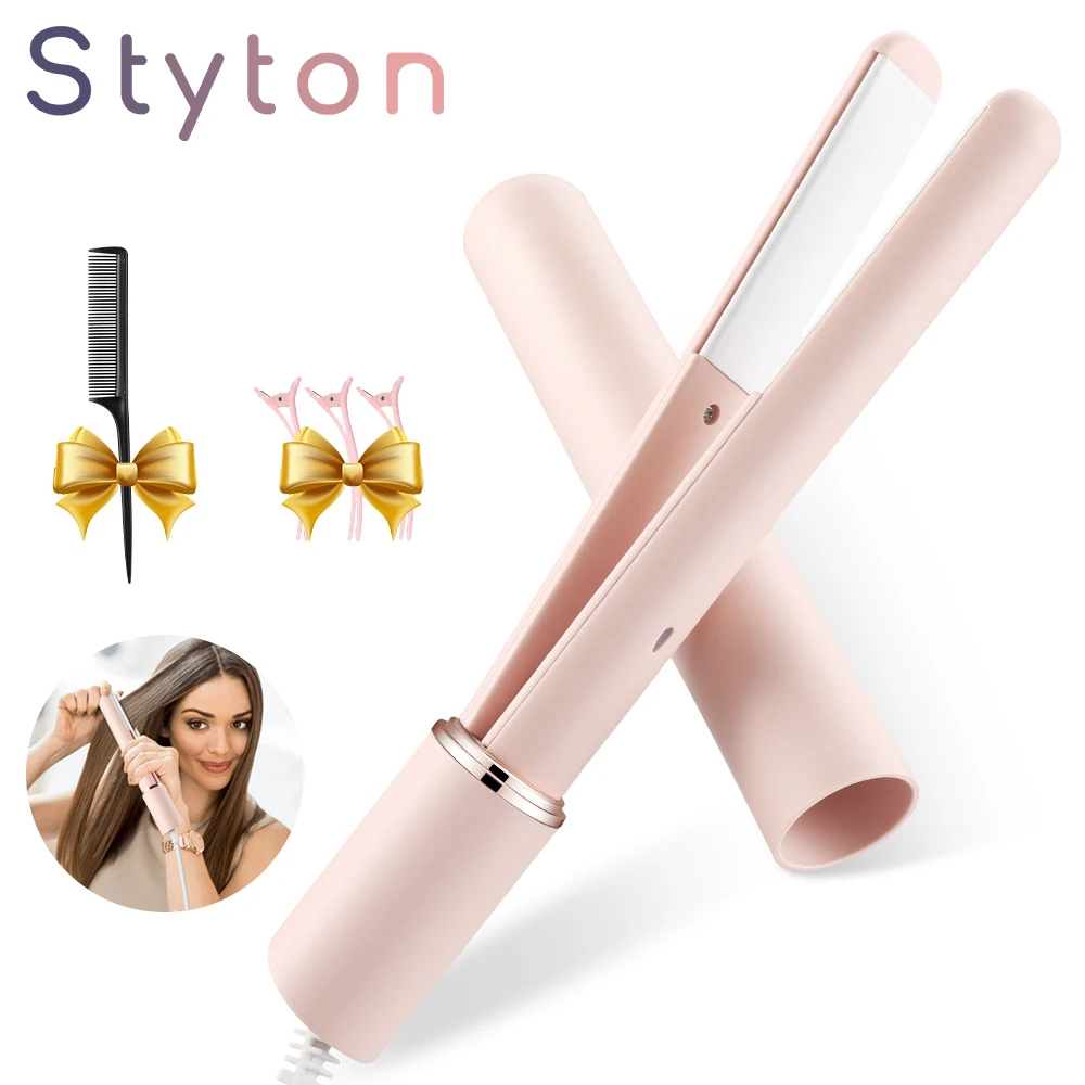 

Styton Mini Hair Straightener Curling Iron Ceramic Straightening Hair Curler Flat Iron Portable Styling Tools New 2022