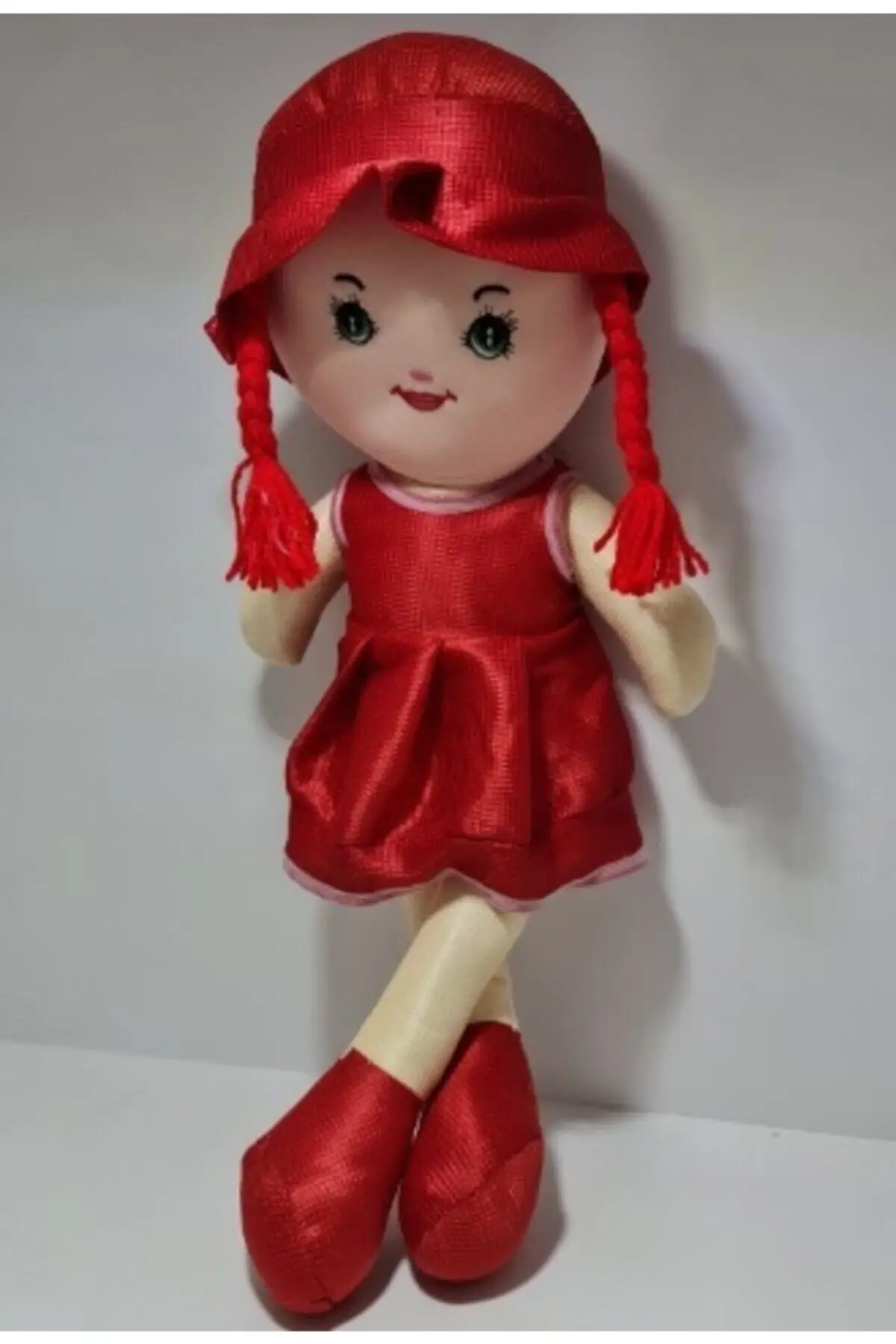 

Hat Braided Long-Haired Red Cloth Baby