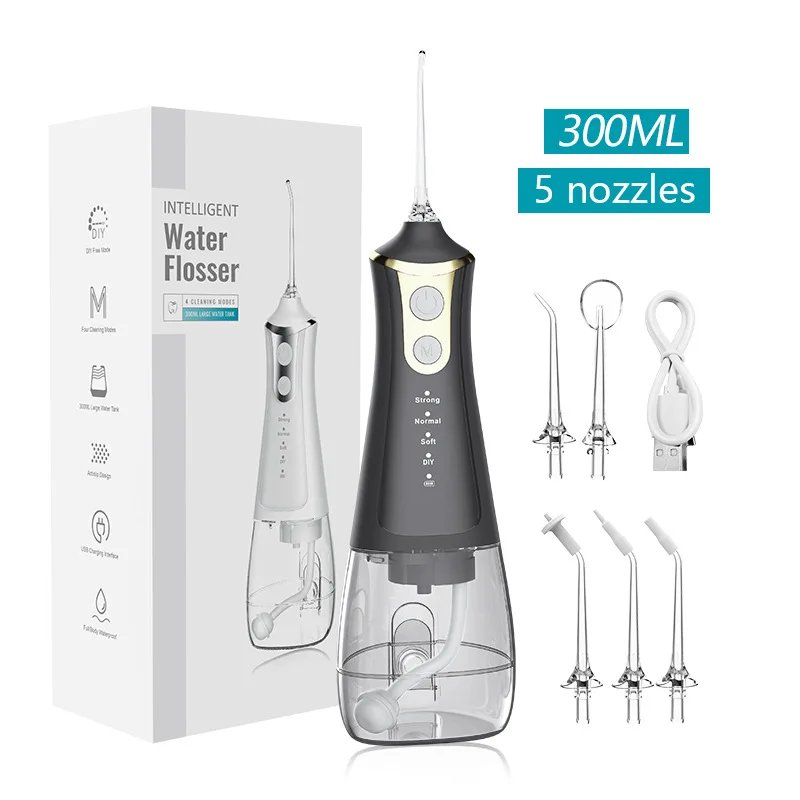 

Newest Oral Irrigator Portable Dental Water Flosser USB Rechargeable 4 Modes 300ML Water Jet Floss for Cleaning Teeth 5 Nozzles