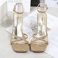 high heels luxury woman pumps shoes slingback sequins stiletto fashion elegant party sandals ladies 2022 buckle sandals women