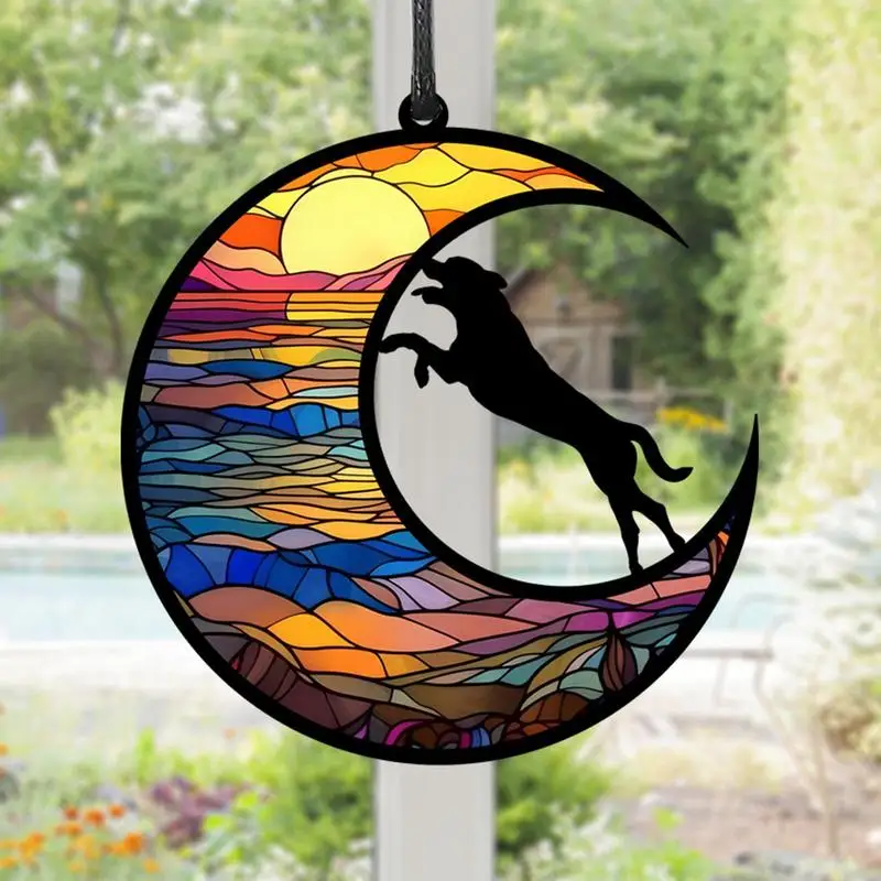 Витражная стеклянная подвеска в форме собаки Ловец Солнца Луны памятное