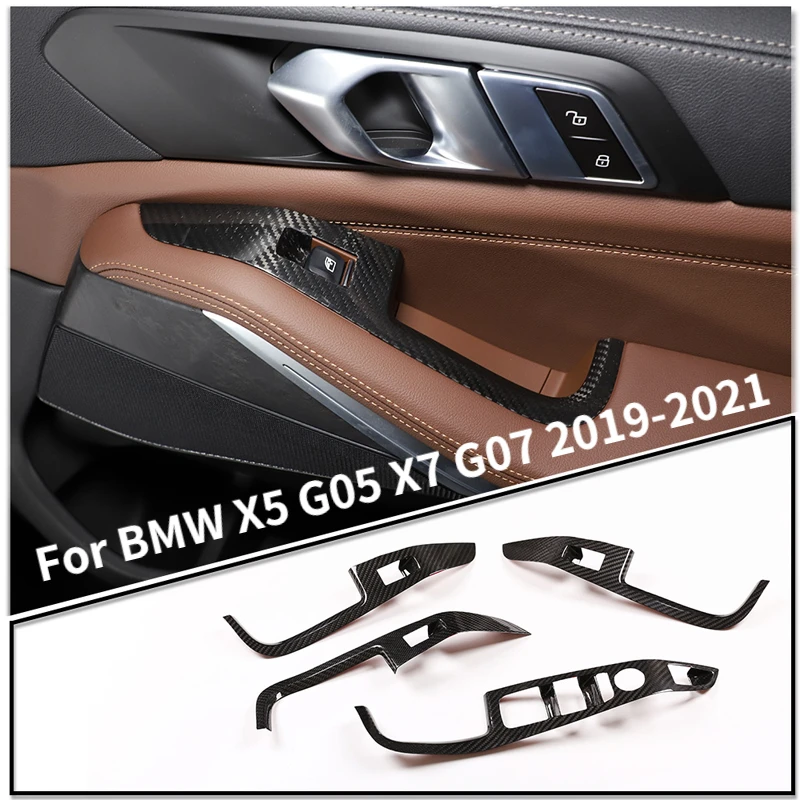

Для BMW X5 G05 X7 G07 2019-2021 натуральное углеродное волокно кнопка переключения двери автомобиля Gglass Лифт Декоративные наклейки для рамы автомобил...