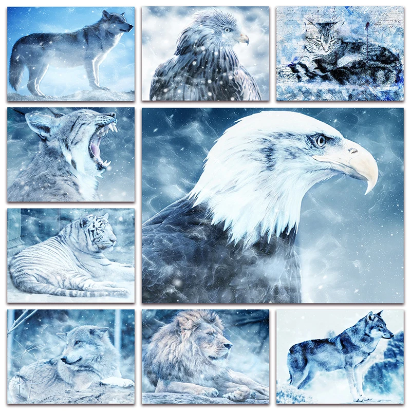 Алмазная 5D мозаика картина с вышивкой ледяного снега Орел волк кот Лев рысь тигр