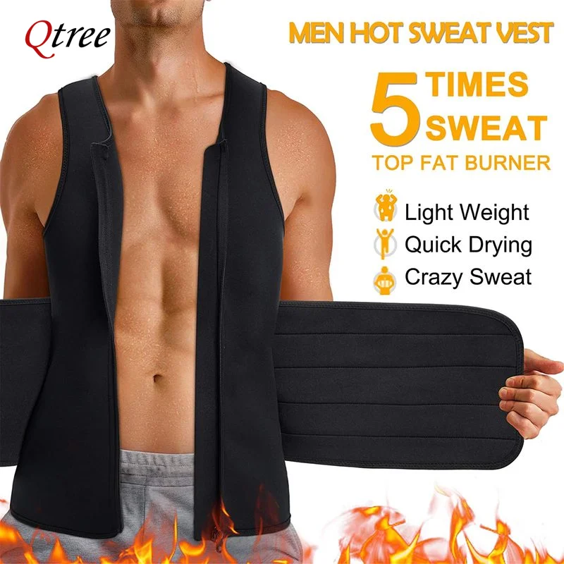 Men Sweat Sauna Vest Waist Trainer Body Shaper Neoprene Tank Top Compression Shirt Workout Fitness Back Support Gym Fitness Suit