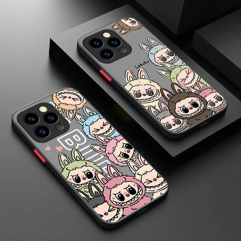 Cartoon Cool Labubu Phone Case For iPhone 16 15 14 13 12 11 Pro Max X XR XS 7 8 Plus SE 2020 Shockproof Matte Hard Bumper Cover