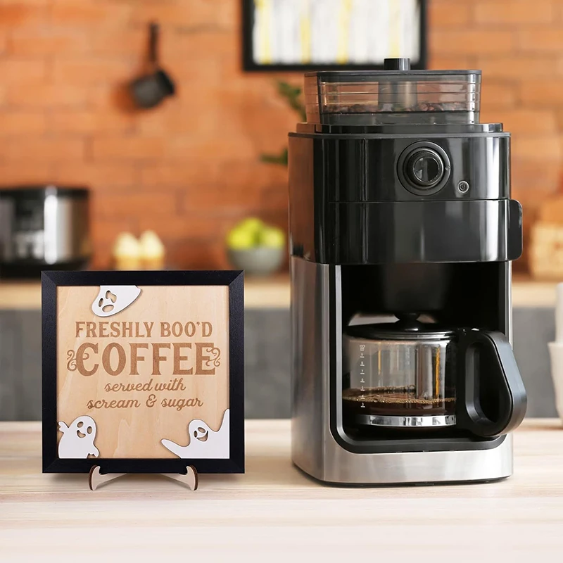 Цельный 3D двойной деревянный знак кофе забавная тема Хэллоуина свежий бу с