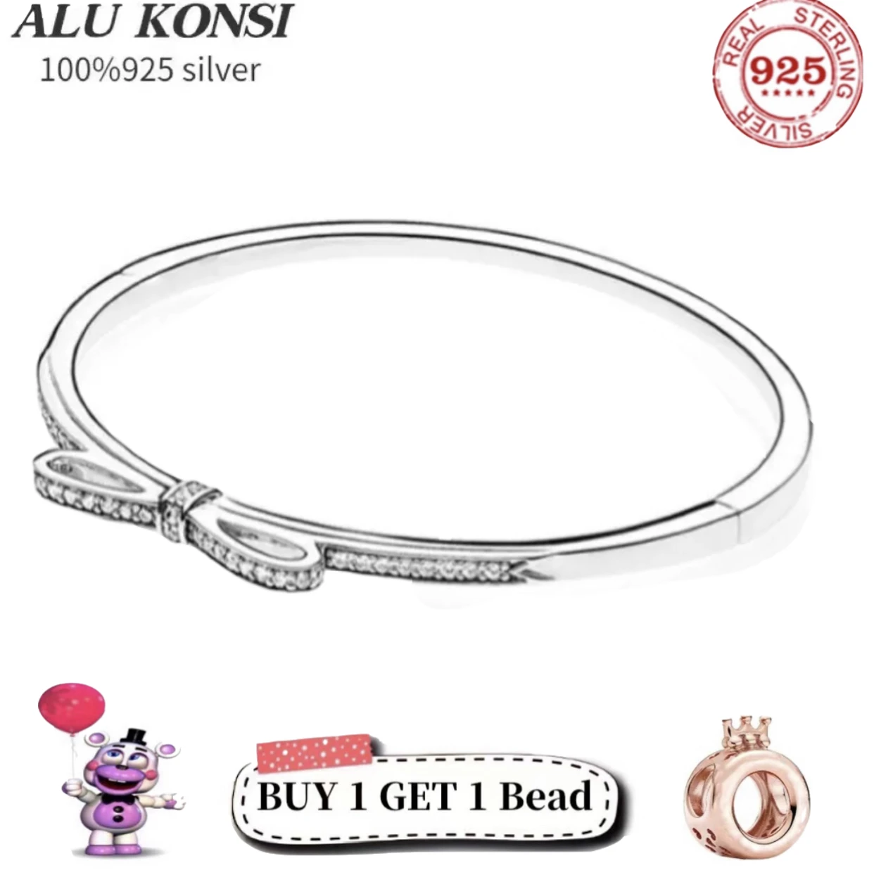 

Женский браслет из серебра 100% пробы, с бантом