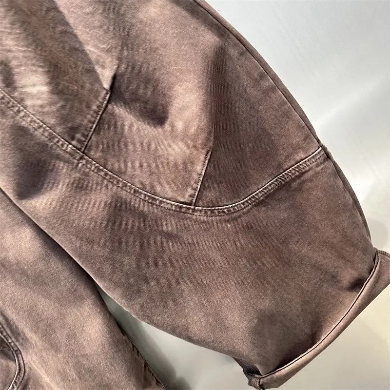 Фото Женские джинсы Mulled Style Brown Scimitar, осенняя коллекция 2026, новые модные трендовые широкие брюки в стиле High Street с эффектом потертости №5