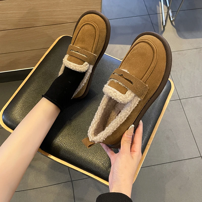 

Мокасины женские без шнуровки с круглым носком, модные женские лоферы 2022, повседневные флисовые Мокасины