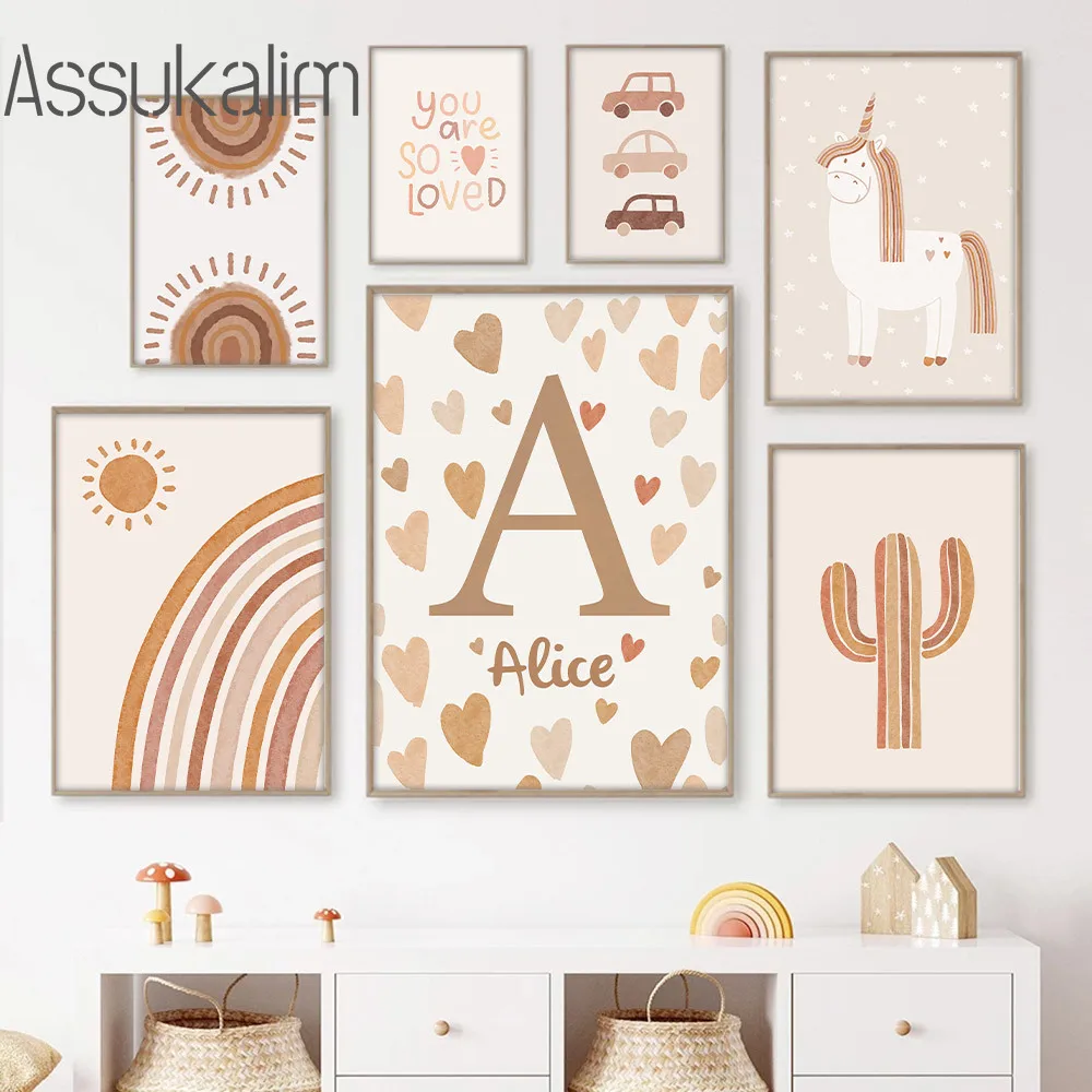 Художественный постер в стиле бохо с именем на заказ принтом единорога картины