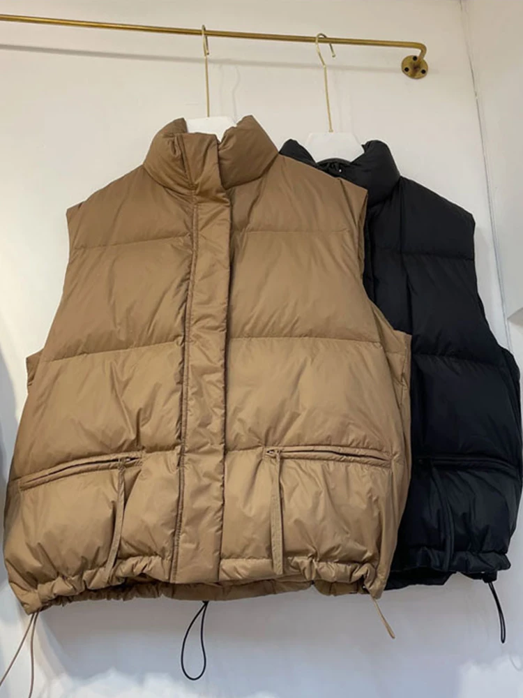 

Fitaylor Autumn Women Slim Stand Collar Short Down Vest Casual Female Solid Color Warm White Duck Down Waistcoat Tops Outwear