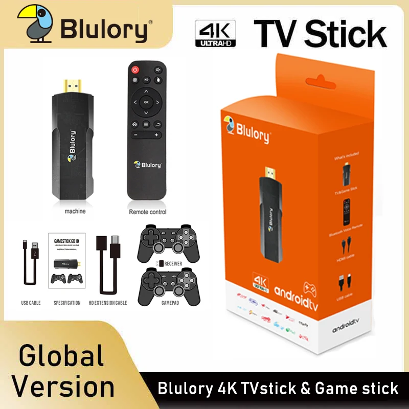 Глобальная версия Blulory 4K TV Stick 1GB 8GB HDMI 2,0 четырехъядерный процессор двухъядерный GPU HDR 10 + 4Kp60 Android TV 10,0 Wi-Fi 2,4G + 5GHz