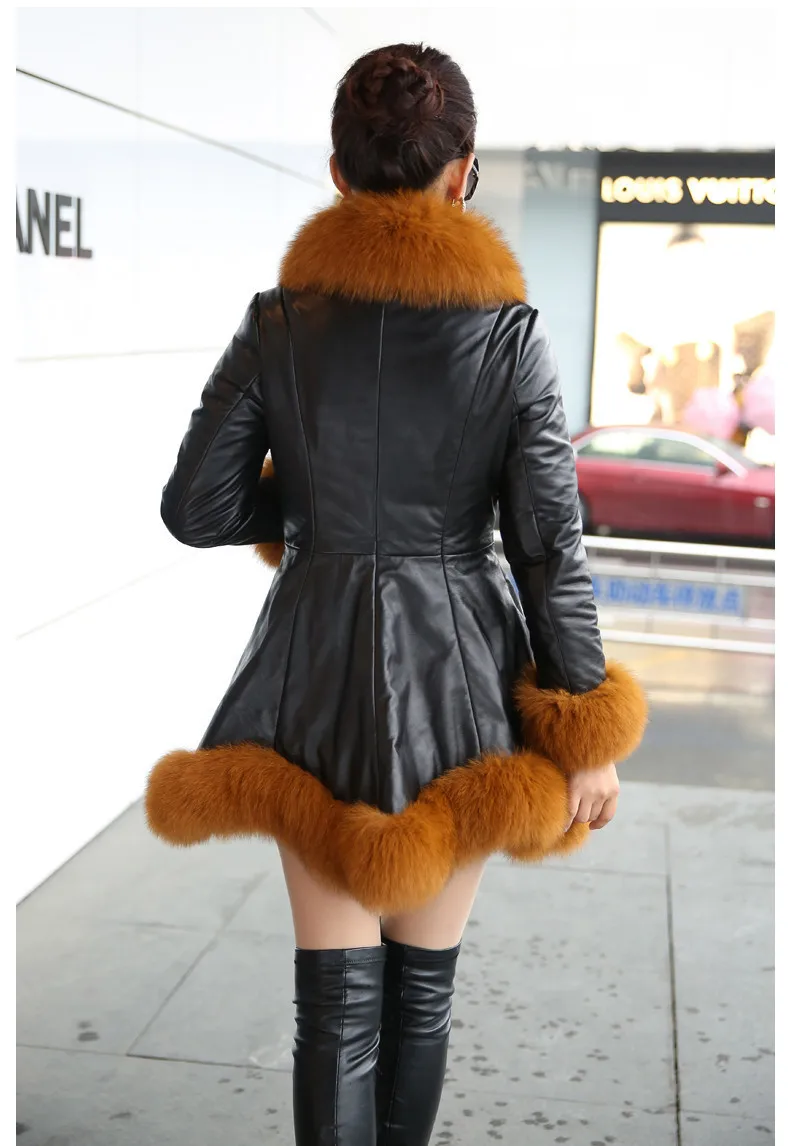 Korean Winter Faux Fur Coat Female Faux Fox Fur Collar Fur Coats Jacket Cotton Coat Long Sleeve Long Slim Long Fur Coat Dress