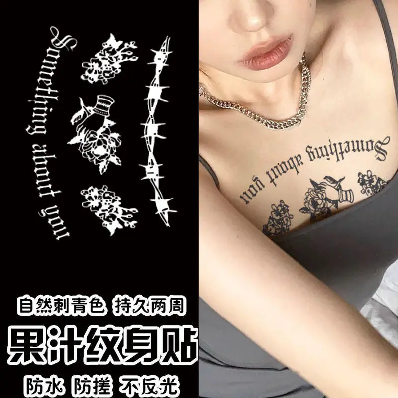 

Lotus Feather Tattoos Herb Juice Temporary Tattoos Waterproof Fake Tattoo for Woman Men Lasting Clavicle Sanskrit Tattoo Sticker