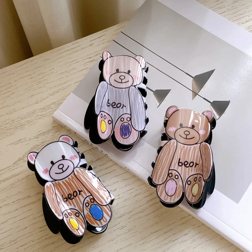 

Wholesale New Cartoon Graffiti 8.5cm Little Bear Hair Claw Clip For Cute Girls Acrylic Large Pan Hair Shark Clip Headwear