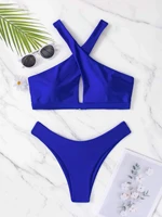 neon blue crisscross bikini swimsuit