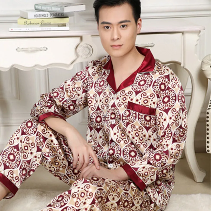 Men leisure wear pajamas for men suit pajamas suit long-sleeved pants men thin ice silk pajamas