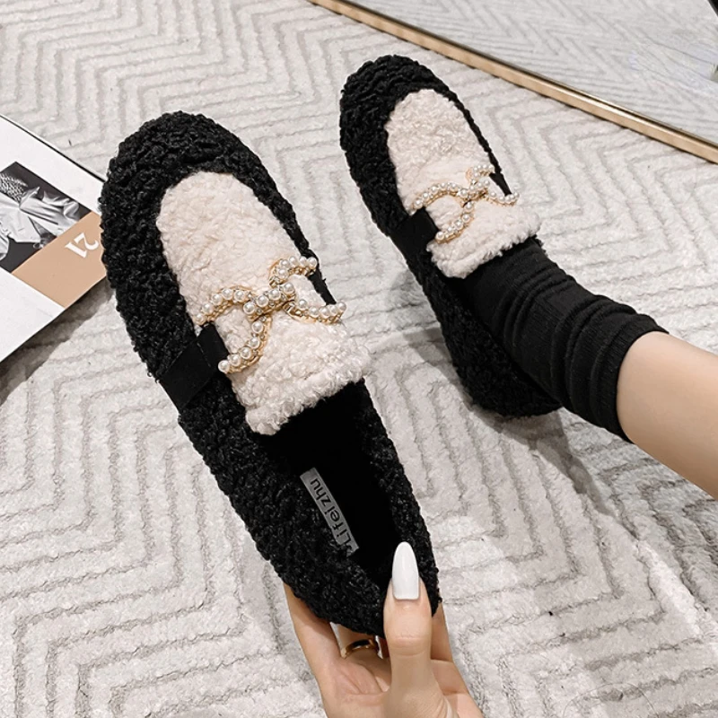

Big Size 35-43 Women Faux Wool Flats Winter Warm Shoes Plush Lining Lady Flat Pumps Female Boat Shoe Top quality 789-3