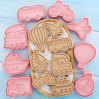 8 pcsset diy cartoon biscuit mould ship airplane bike cookie cutters abs plastic baking mould cookie tools cake decoration
