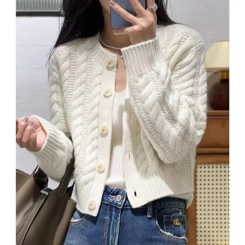 Высококачественный утепленный свободный короткий кашемировый вязаный кардиган