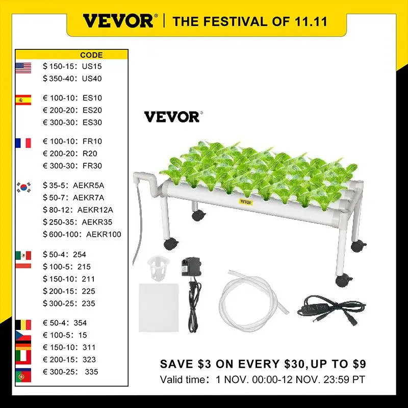 

VEVOR Hydroponic Grow Kit Hydroponics System 36/54/72/90/108 Sites 1/2/3/4 Layers 4/6/8/10/12 Pipes Vegetables Lawn & Garden