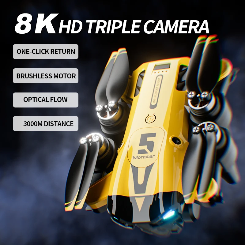 Фото Новый квадрокоптер Lenovo M5 с тройной камерой 8K HD, бесщеточным двигателем, оптическим позиционированием и складной конструкцией, радиоуправляемая игрушка-дрон №5