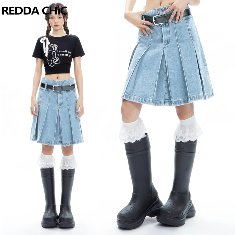 Классическая плиссированная юбка до колен REDDACHiC синяя летняя новая женская