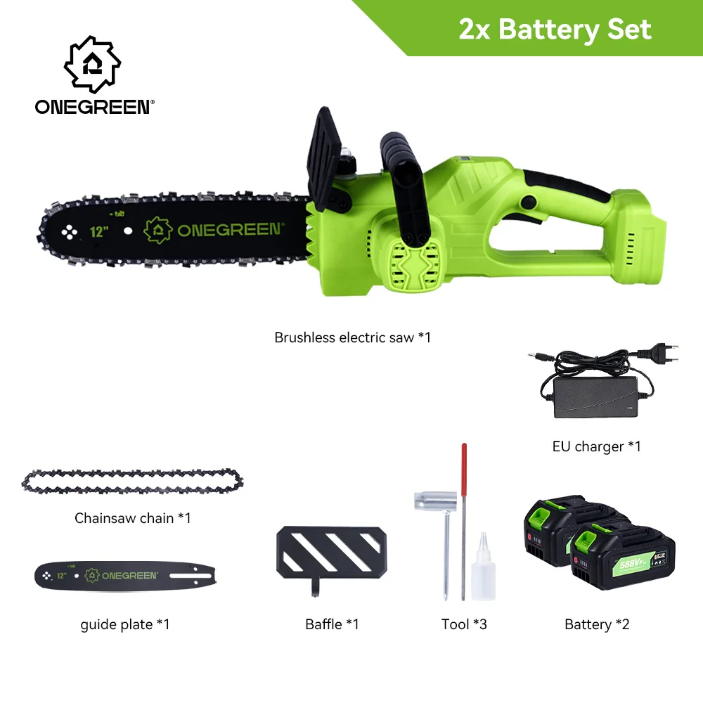 

ONEGREEN Беспроводная аккумуляторная цепная пила 6000 Вт 12 дюймов