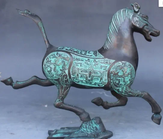 11-дюймовая старая китайская бронзовая статуя изображения зала бега Тан на