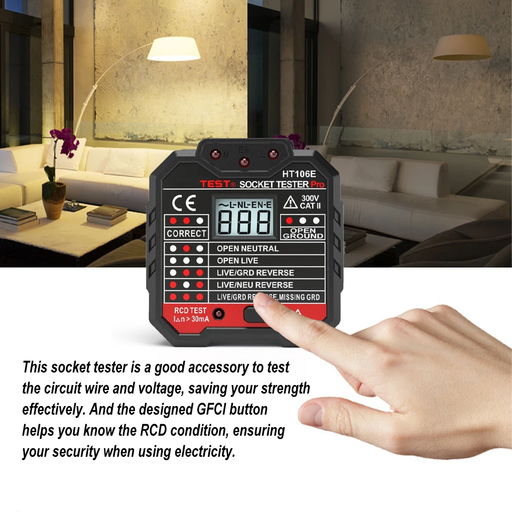 Тестер розеток светодиодный цифровой электрический детектор напряжения фазы