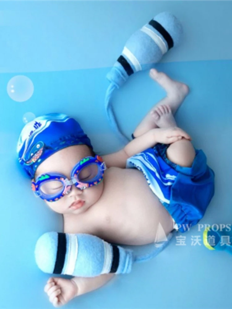 Newborn Baby Photography Props Backdrop Diving Outfits Goggles Oxygen Cylinder Theme Set Accessories Studio Shooting Photo Prop