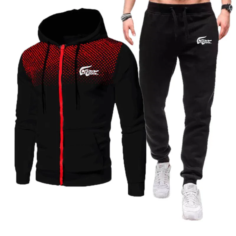 

2023 spring and autumn new men's sports printed hoodie suit, fashion men's luxury plush zipper casual designer sportswear 2-piec