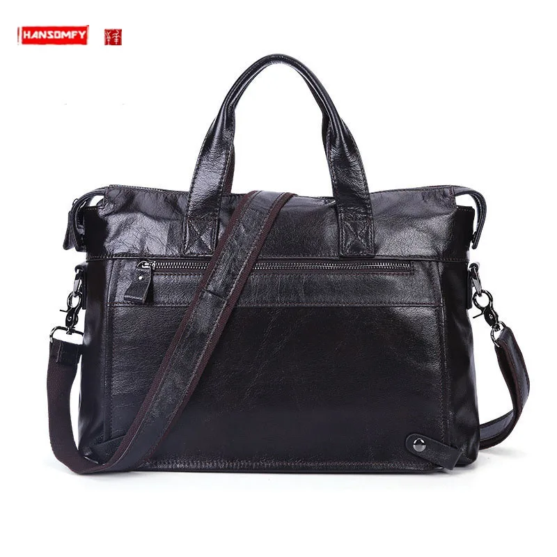 Business Genuine Leather Men Briefcase Men 's Handbags 14 Inch Laptop Bag Shoulder Messenger Bag Leisure Casual Male Portable 