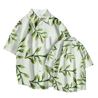 lianshuo summer mens clothing womens short sleeved casual sweater four way stretch shirt loose shirt nature leaf print