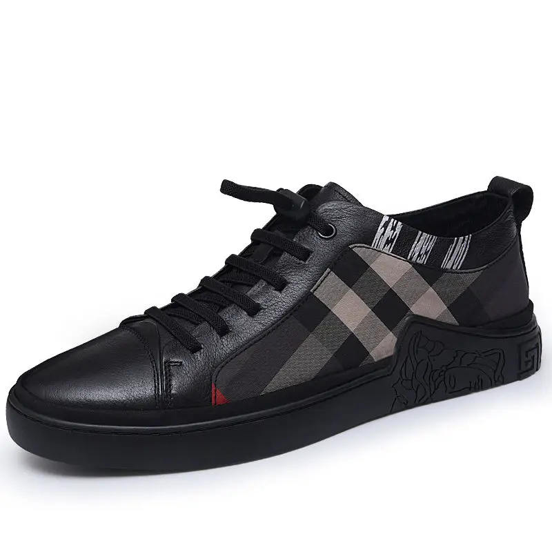 

Genuine Leather Spring Men Casual Sneakers Fashion Trend British Men Sports Shoes Breathable Low-Top Fashion All-match Shoes Men