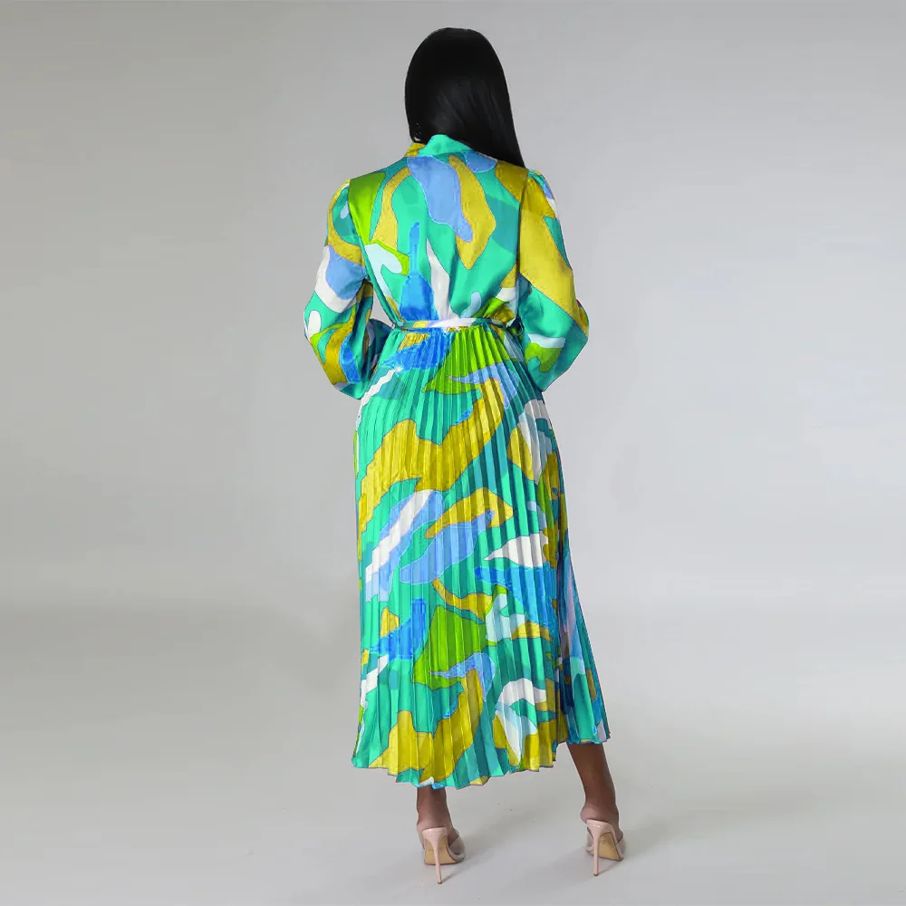 Felyn 2023 лучшее качество модный дизайн платье с принтом круглым вырезом и длинным