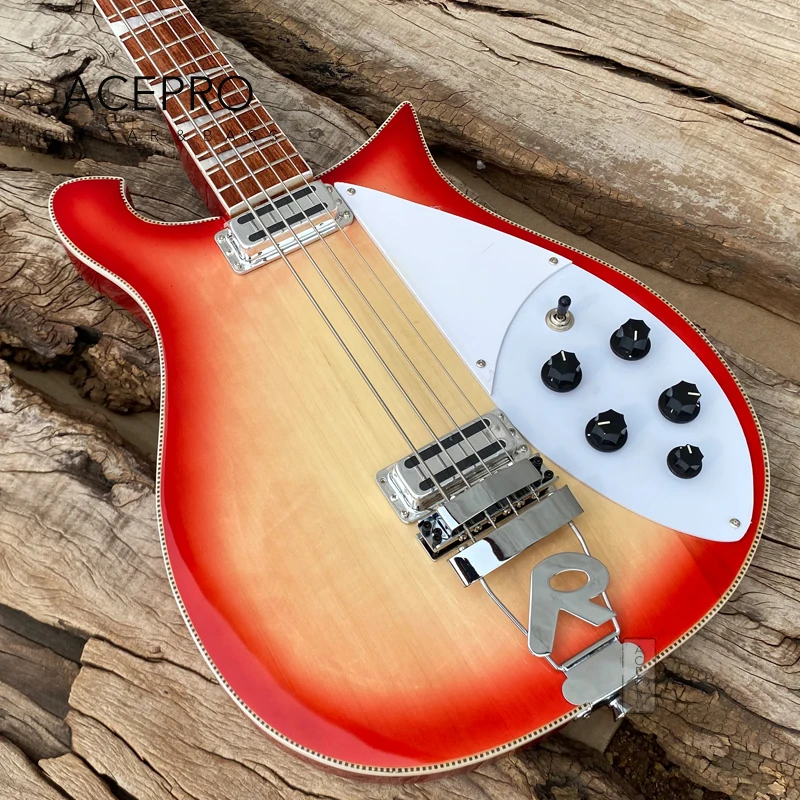

4 String Electric Bass Guitar, Cherry Burst Color, R Shape Tailpiece Bridge, White Pickguard, Rosewood Fingerboard Free Shipping