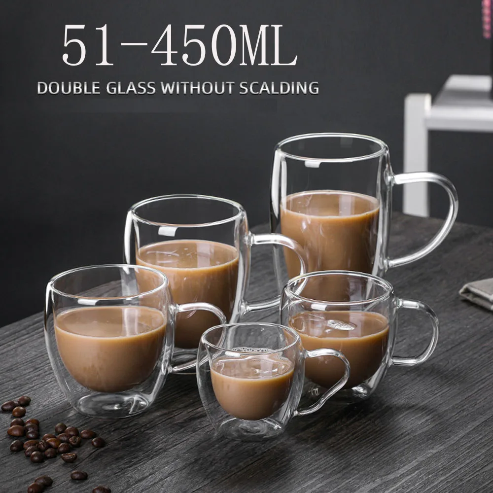 

Double Wall High Borosilicate Glass Mug Heat Resistant Tea Milk Lemon Juice Coffee Water Cup Bar Drinkware Lover Gift Creativity