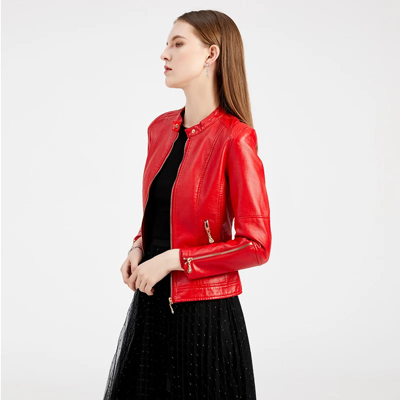 CCI 2022 Fashion Women Moto Biker Zipper Short Jacket Slim Streetwear Casual Oversized Solid Female Outwear Coat WQ010C