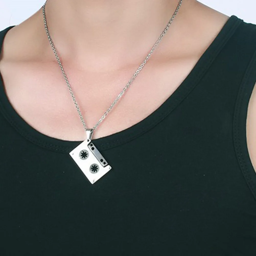 

Mens Hip Hop Titanium Steel Music Cassette Tape Pendant Necklace