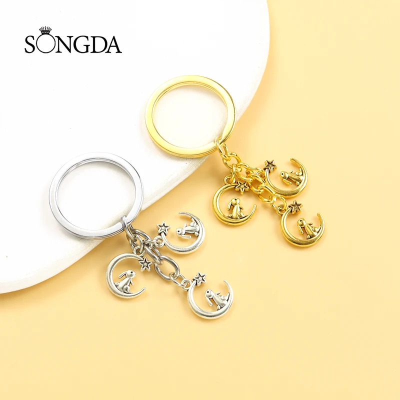 

Fashion Moon Rabbit Star Alloys Charms Keychains Cartoon Animals Metal Pendants Key Rings for Women Girls Popular Ornament Gifts