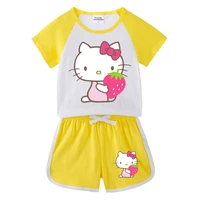 2022 hello kitty childrens suit summer clothing baby hot pants short sleeved t shirt shorts casual sports two piece suit