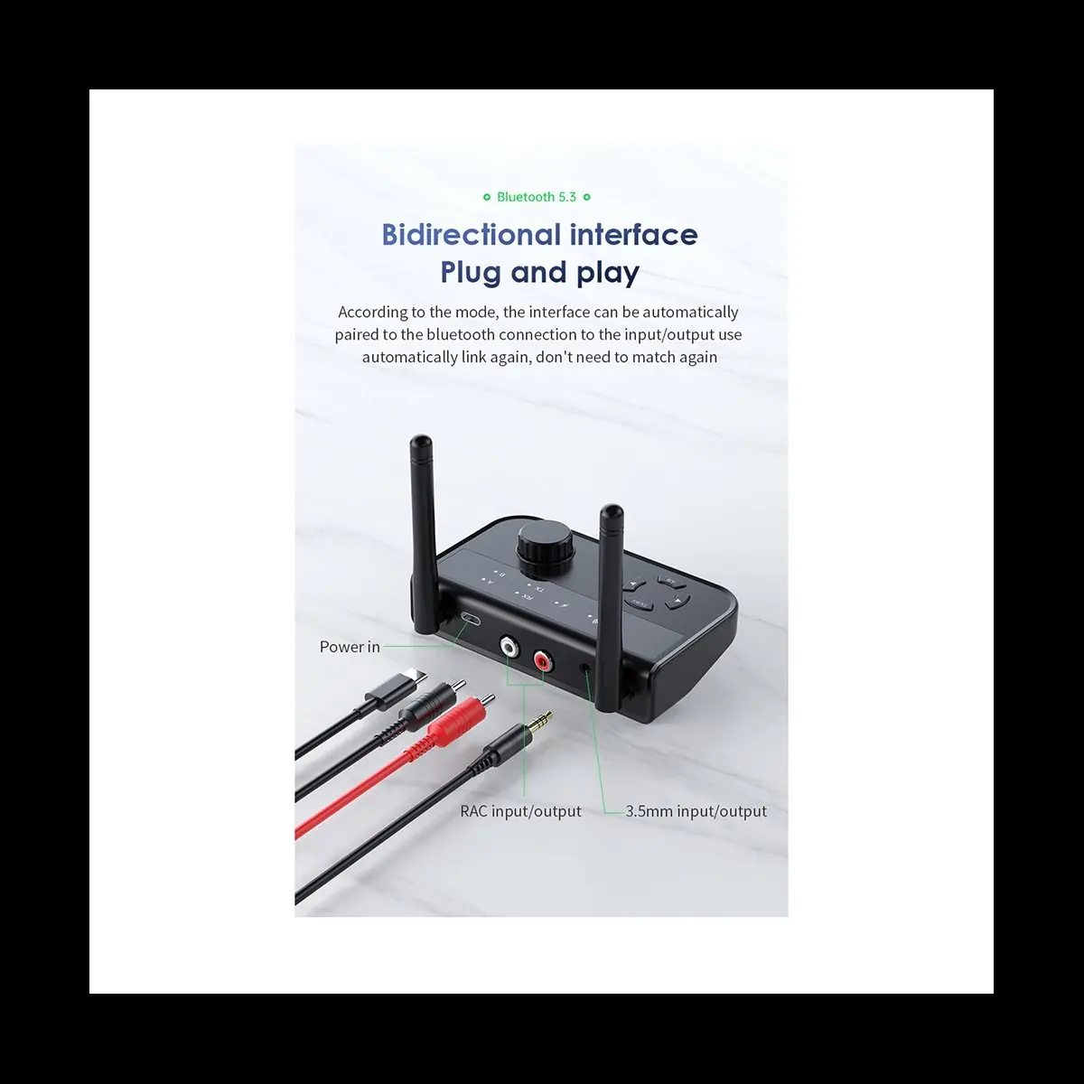 Фото Беспроводной аудиопередатчик-приемник Wilwill Multipoint Bluetooth 5.3 с разъемами 3.5 мм AUX и 2 RCA, стереоадаптер 2-в-1 для автомобиля, ТВ, ПК №1